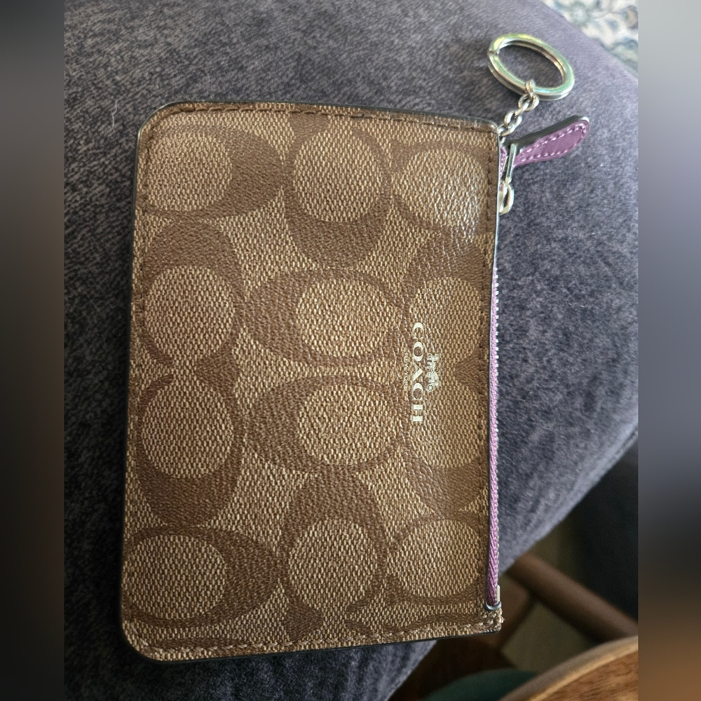 Coach Brown and Purple Signature Key Pouch